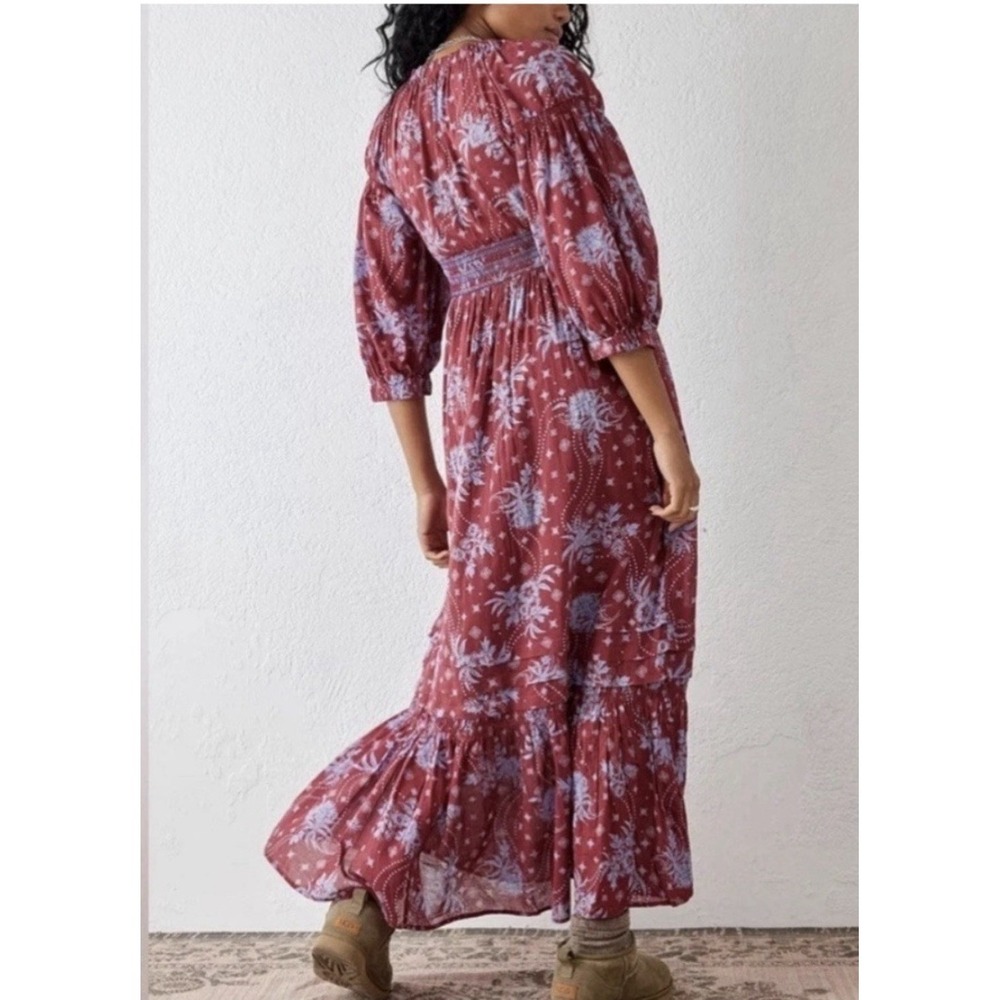 Free People Golden Hour Maxi Dress Lg Dark Wine Red Floral Boho Hippie V-neck - Picture 2 of 9
